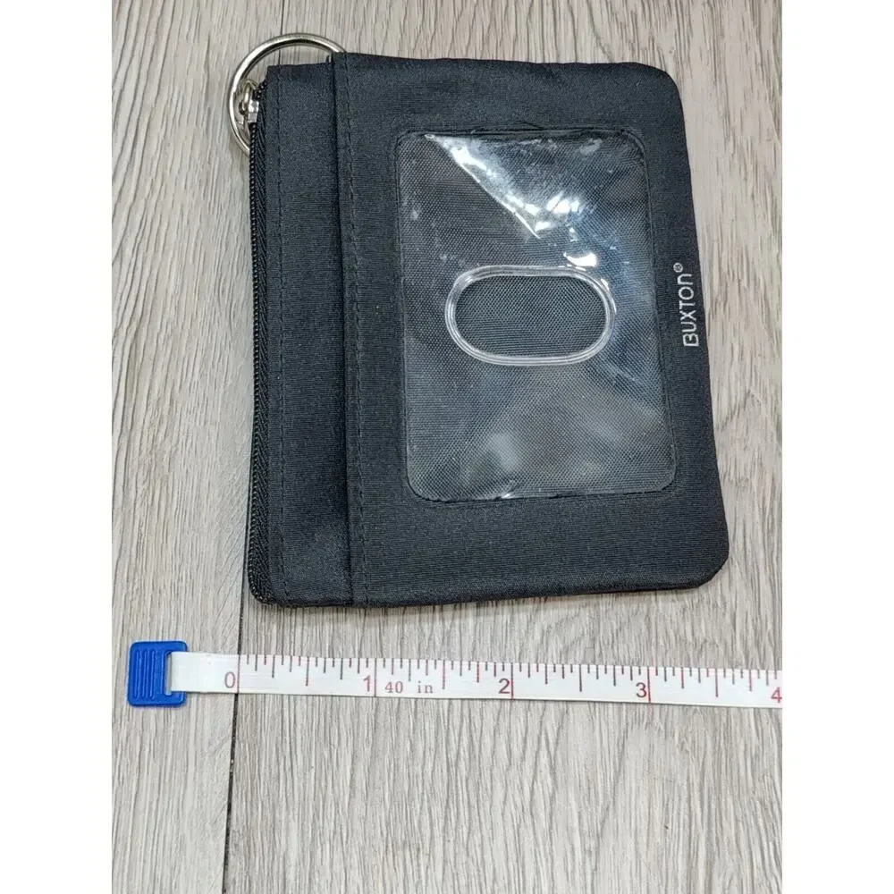 Buxton Wallet ID Card Leather Black‎ compact minimalist Zip Pouch